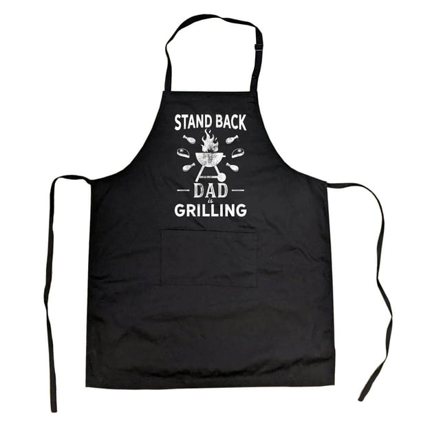 Stand Back Dad Is Cooking Fathers Day BBQ Cooking Novelty Apron Black